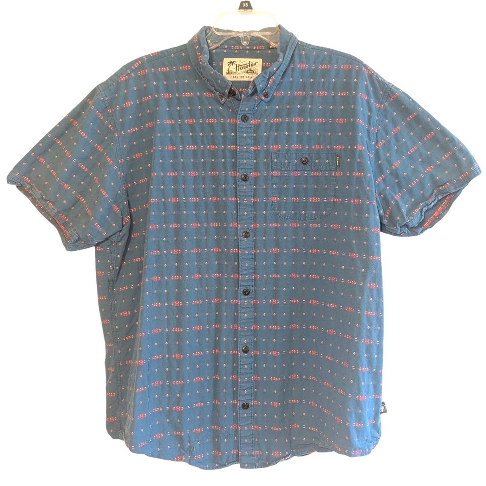 Howler Bros Shirt XL Men's Heed The Call Medium Blue All Over Print Short Sleeve